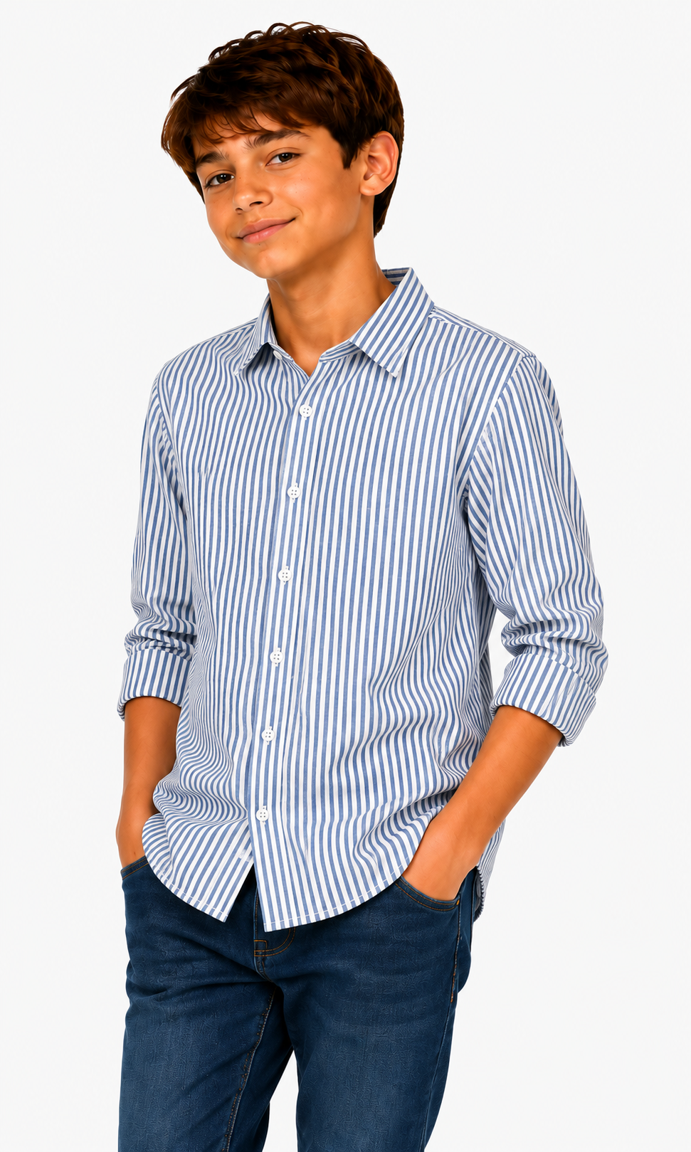 Boys Striped Formal Shirt - Navy Blue