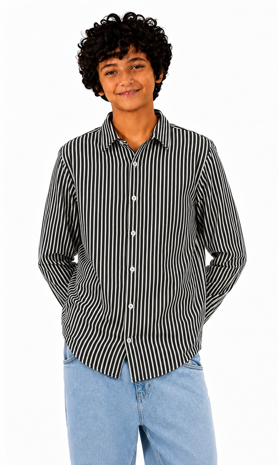 Boys Striped Formal Shirt - Black & White