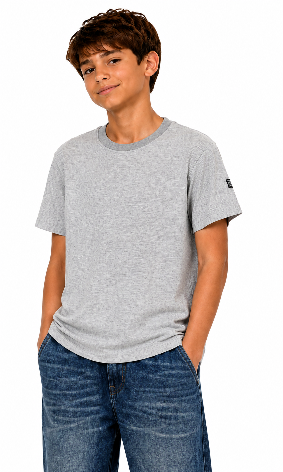 Boys Cotton Basic T-Shirt - Grey