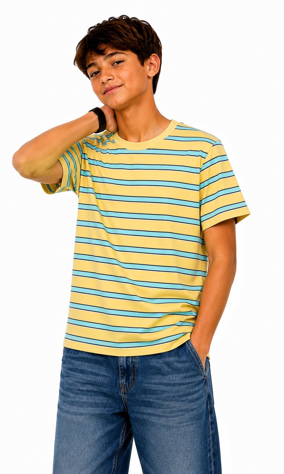 Boys Cotton Stripe T-Shirt - Yellow