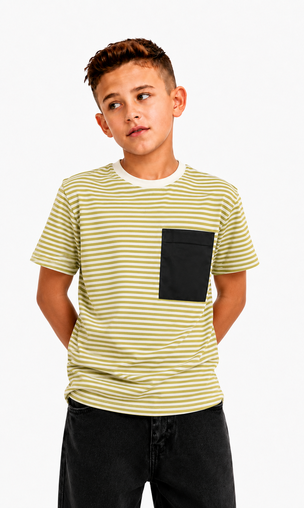 Boys Cotton Stripe T-Shirt - Mustard