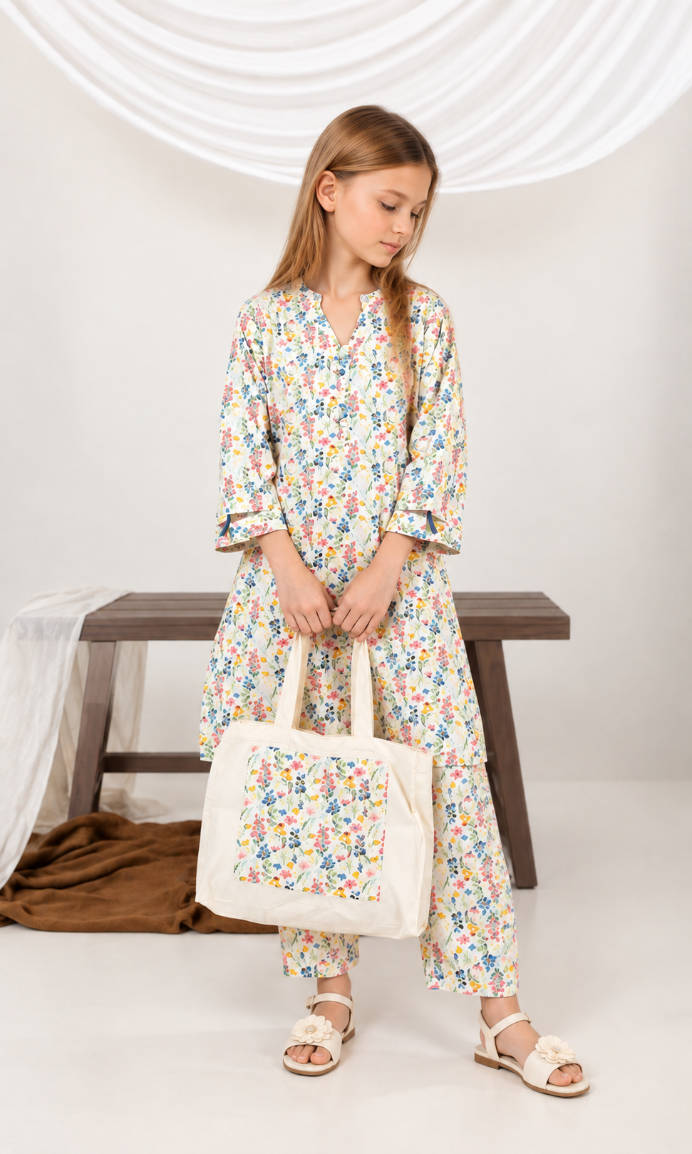 Girl's Stitched Poly Lawn 2 PCs