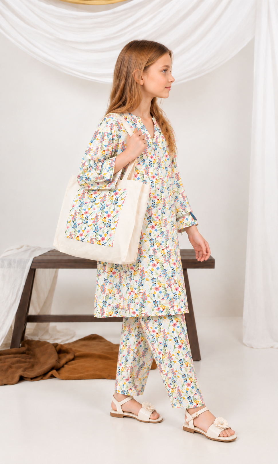 Girl's Stitched Poly Lawn 2 PCs
