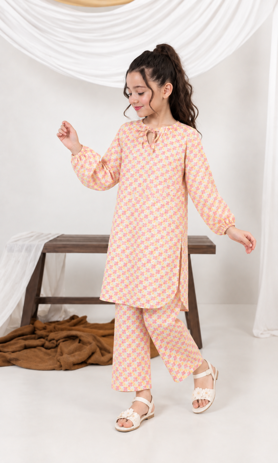 Girl's Stitched Poly Lawn 2 PCs