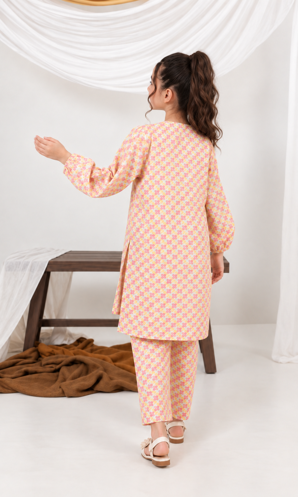Girl's Stitched Poly Lawn 2 PCs