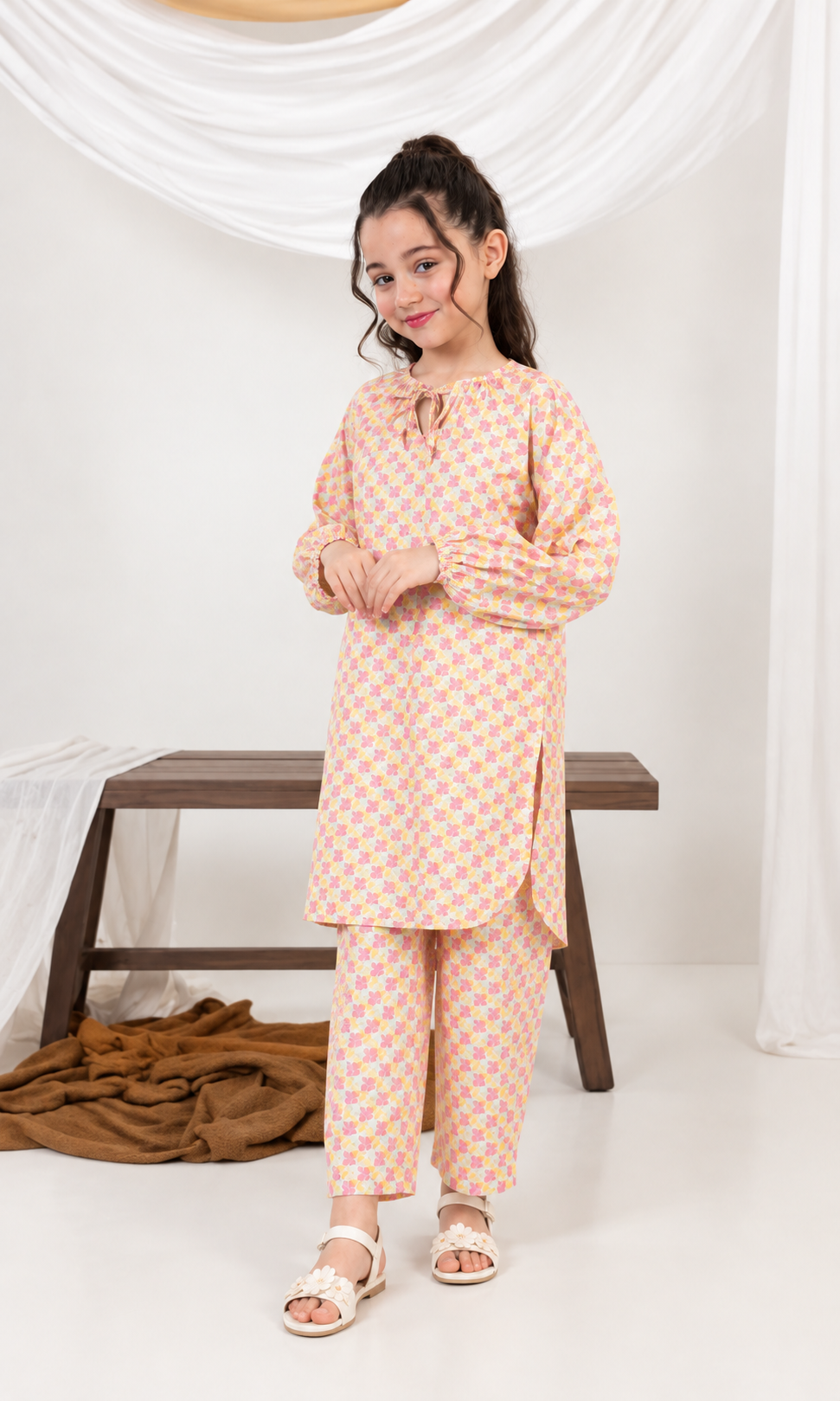 Girl's Stitched Poly Lawn 2 PCs