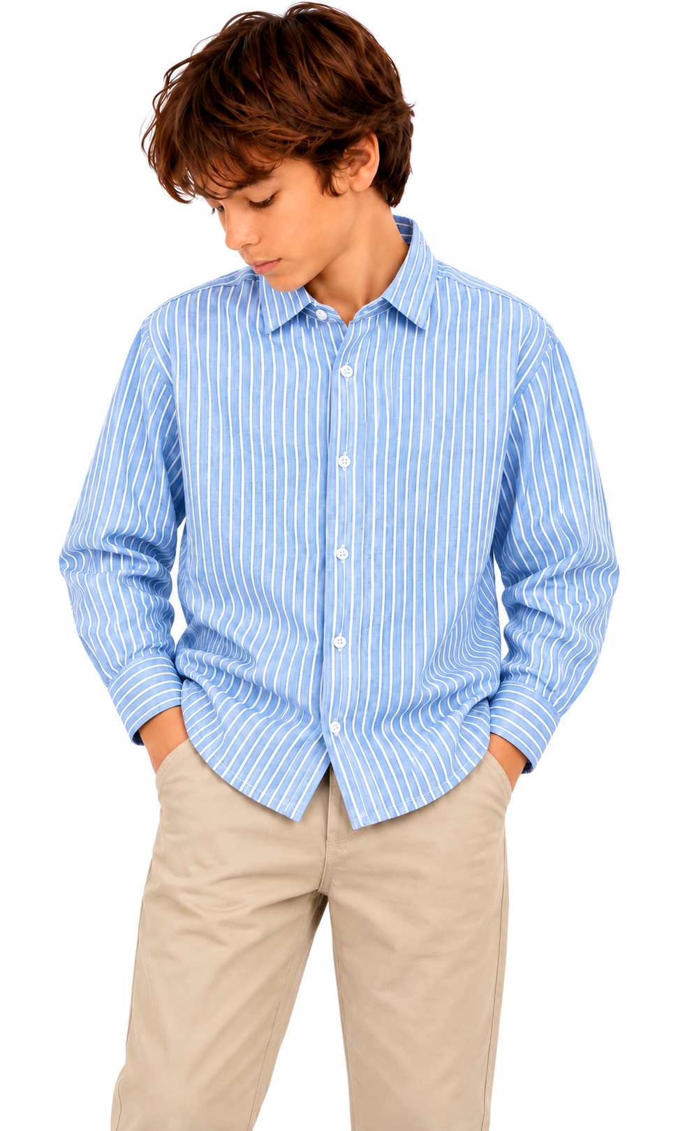 Boys Cotton Stripe Shirt - Skyblue