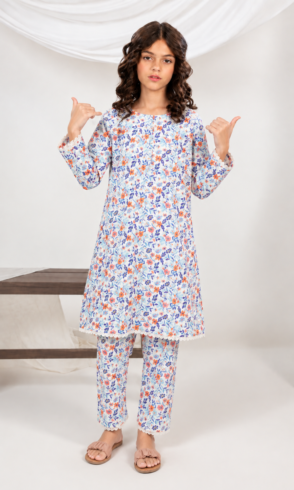 Girl's Stitched Poly Lawn 2 PCs