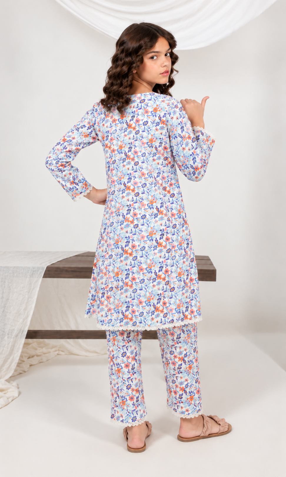 Girl's Stitched Poly Lawn 2 PCs