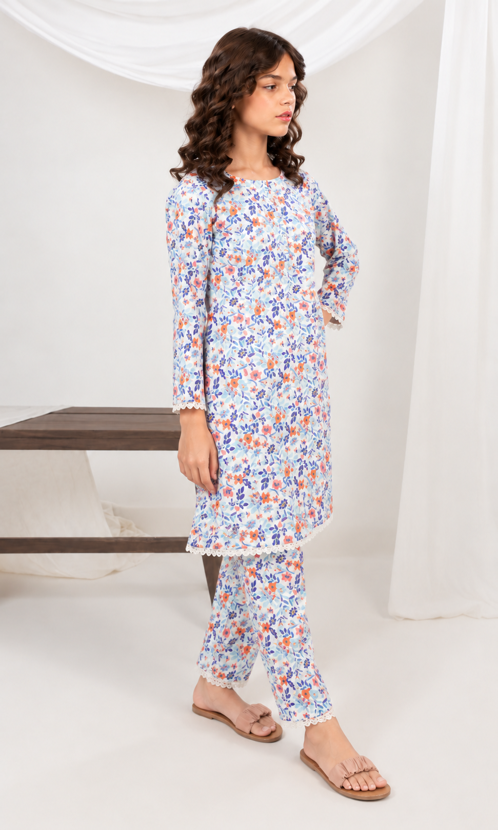 Girl's Stitched Poly Lawn 2 PCs