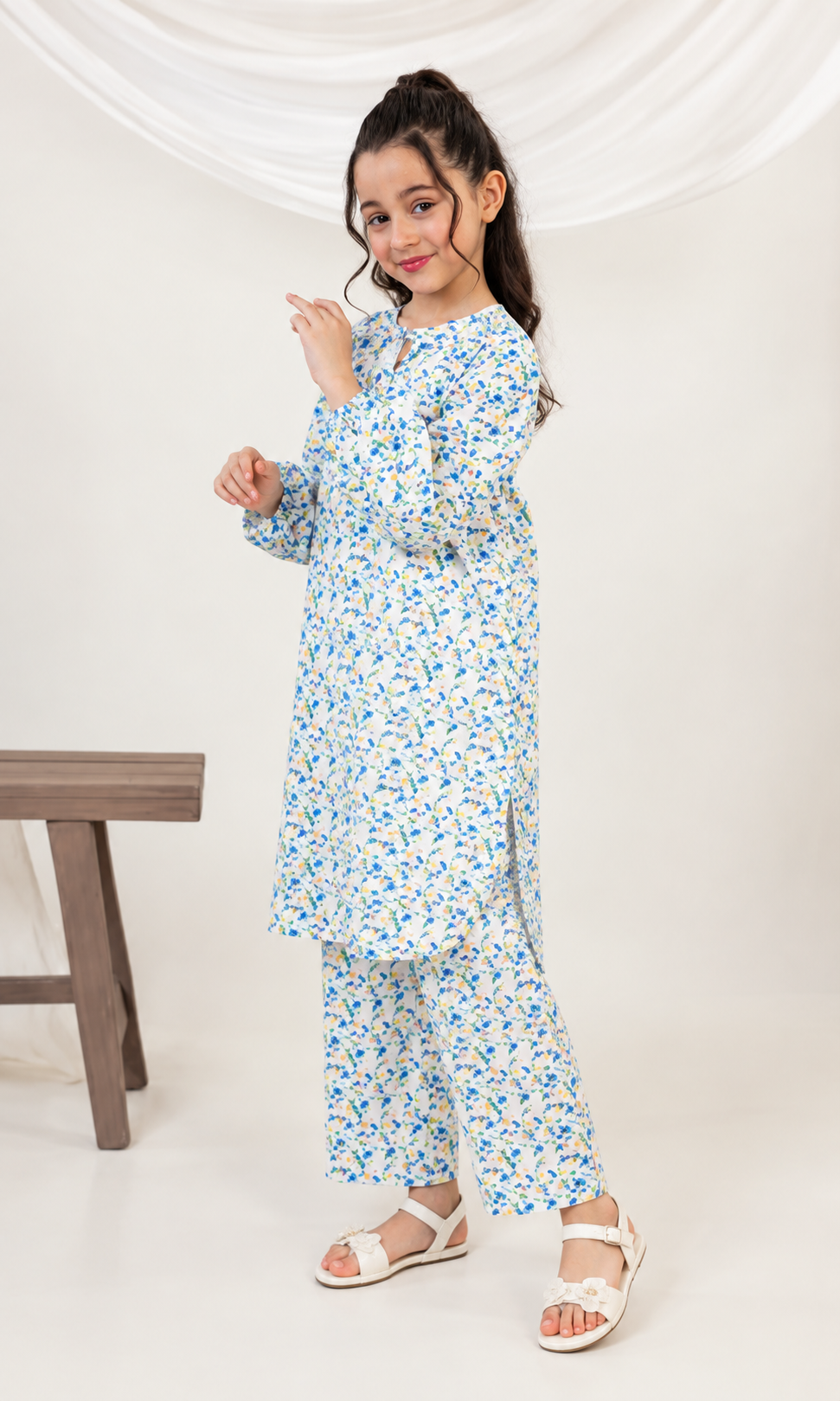 Girl's Stitched Poly Lawn 2 PCs