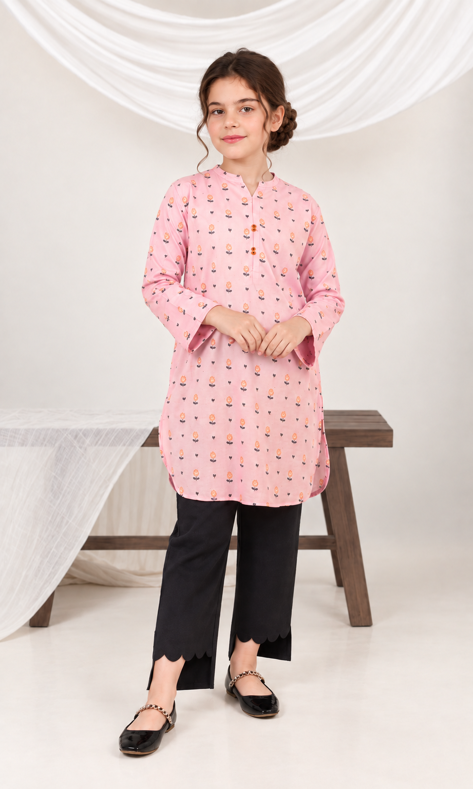Girl's Stitched Jacquard Kurti