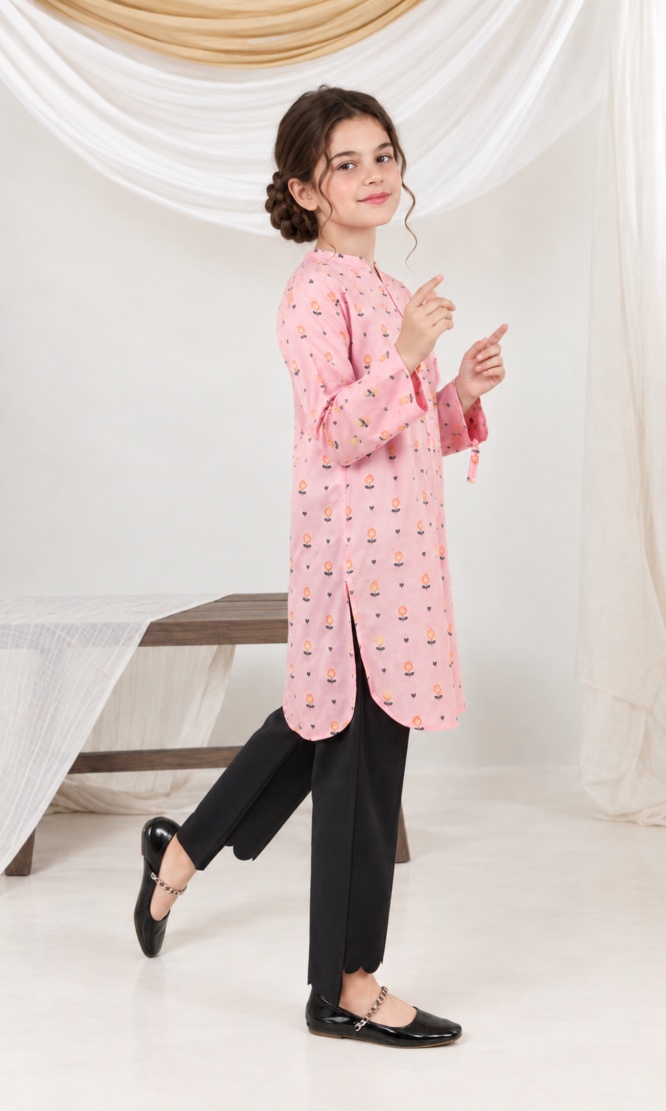 Girl's Stitched Jacquard Kurti
