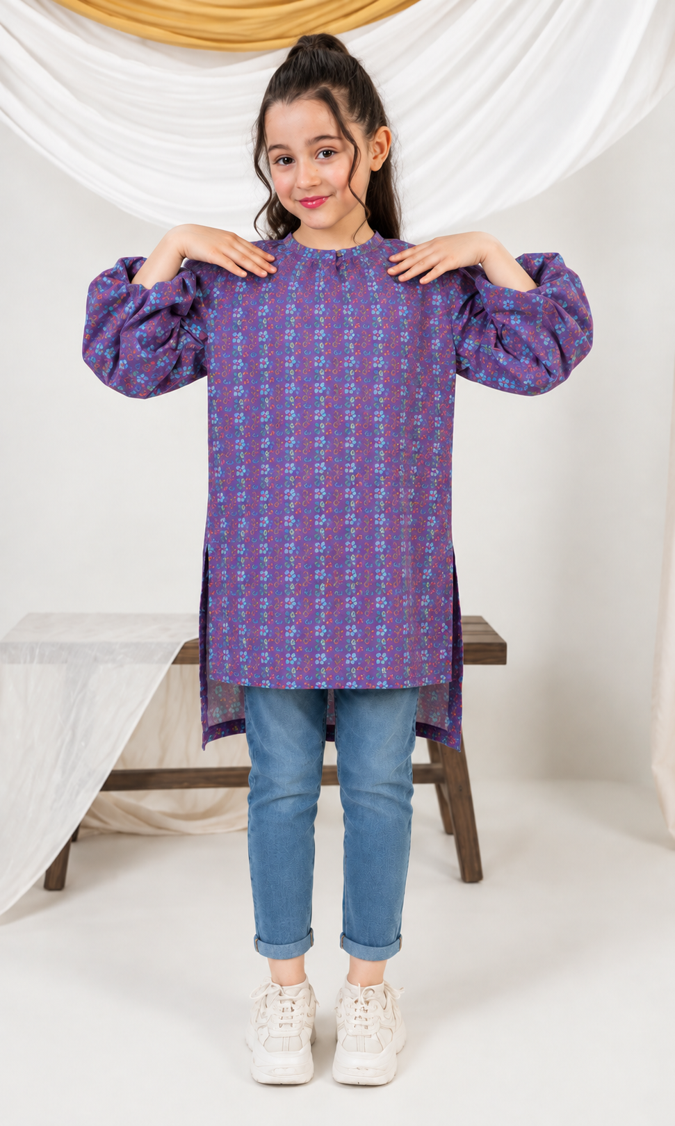 Girl's Stitched Poly Lawn Kurti