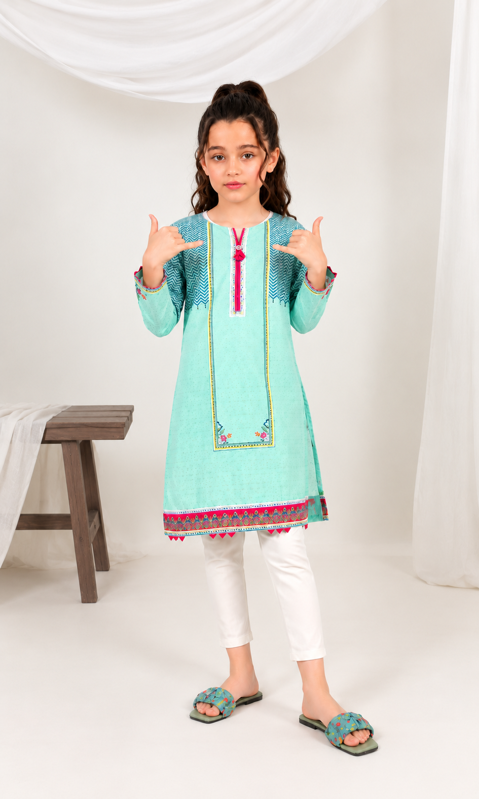 Girl's Stitched Poly Lawn Kurti