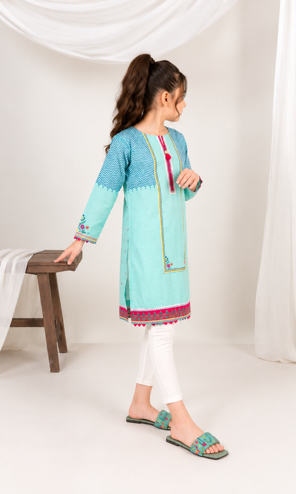 Girl's Stitched Poly Lawn Kurti