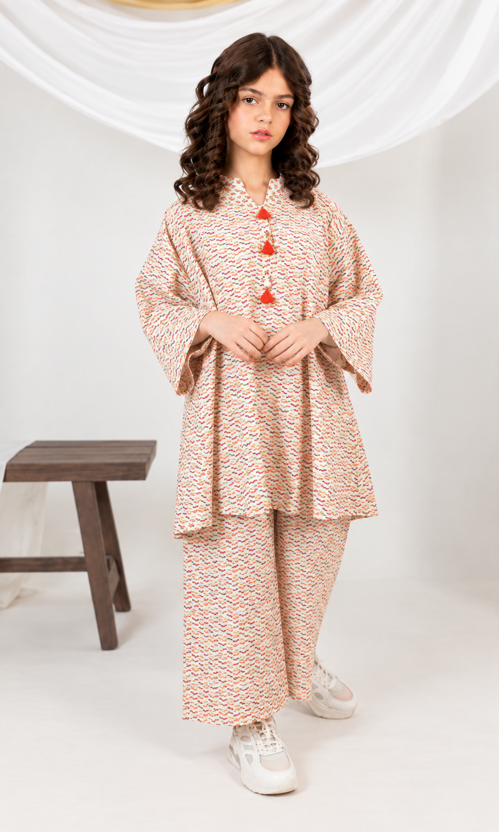 Girl's Stitched Poly Lawn 2 PCs