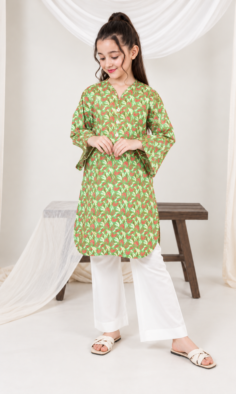 Girl's Stitched Poly Lawn Kurti