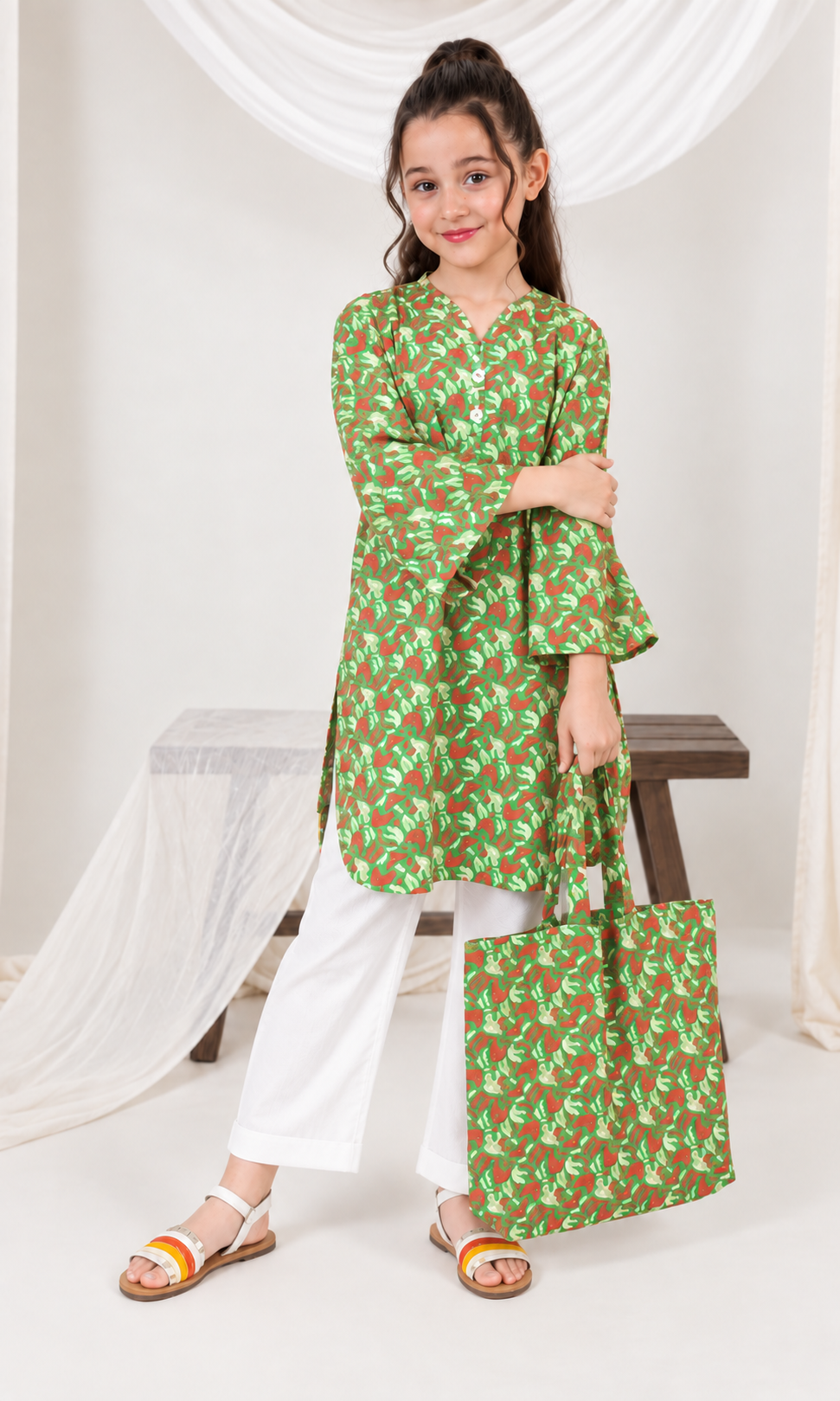 Girl's Stitched Poly Lawn Kurti
