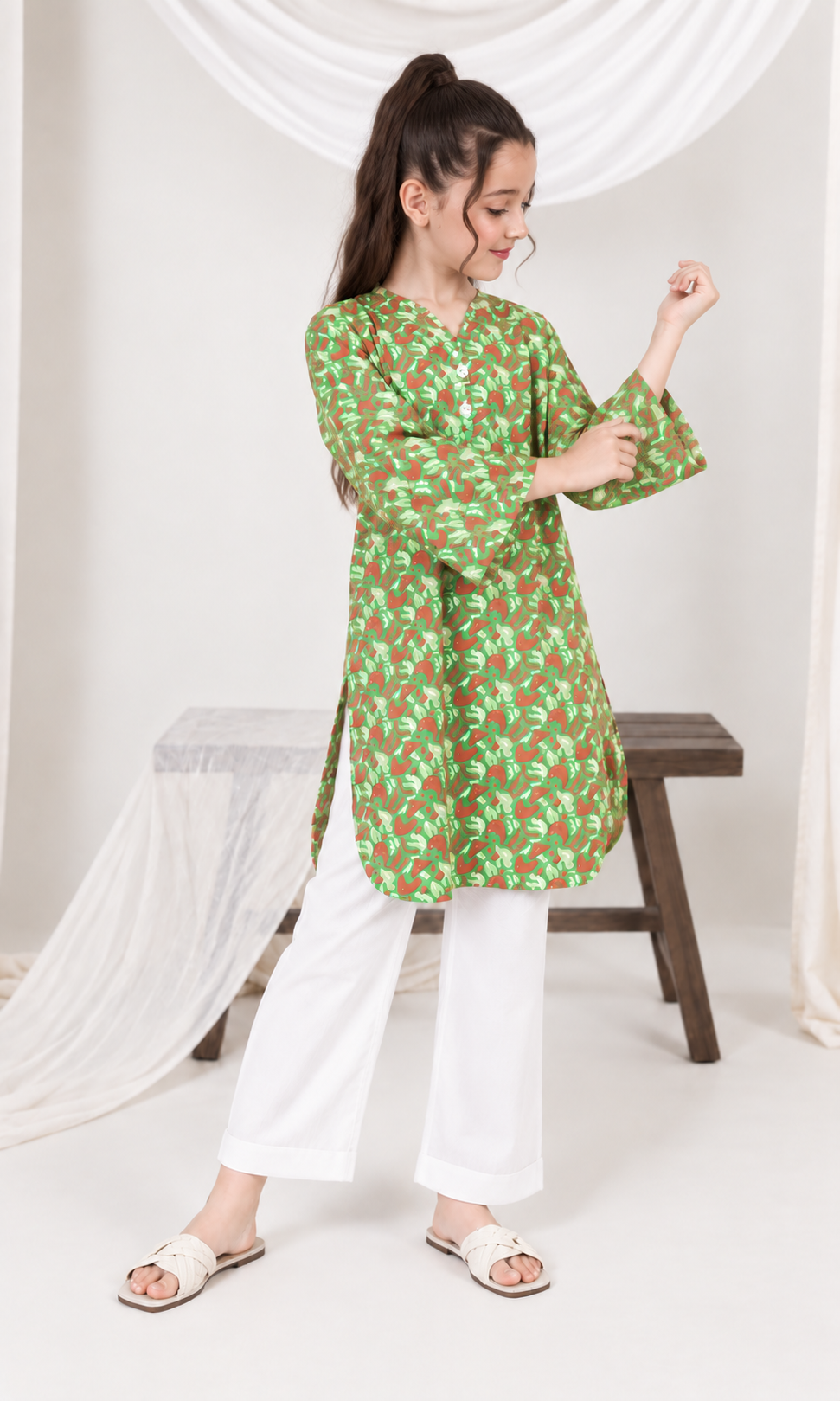 Girl's Stitched Poly Lawn Kurti
