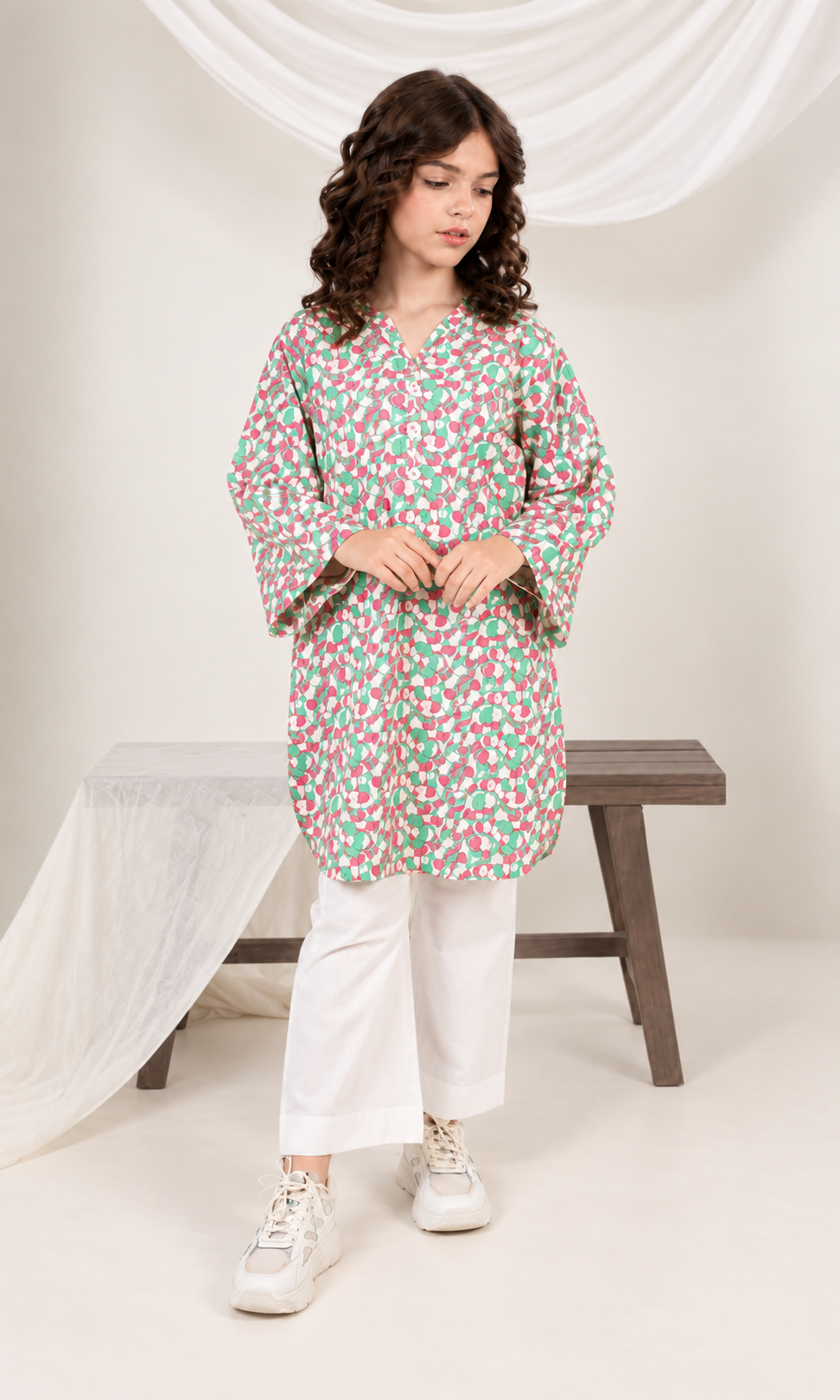 Girl's Stitched Poly Lawn Kurti