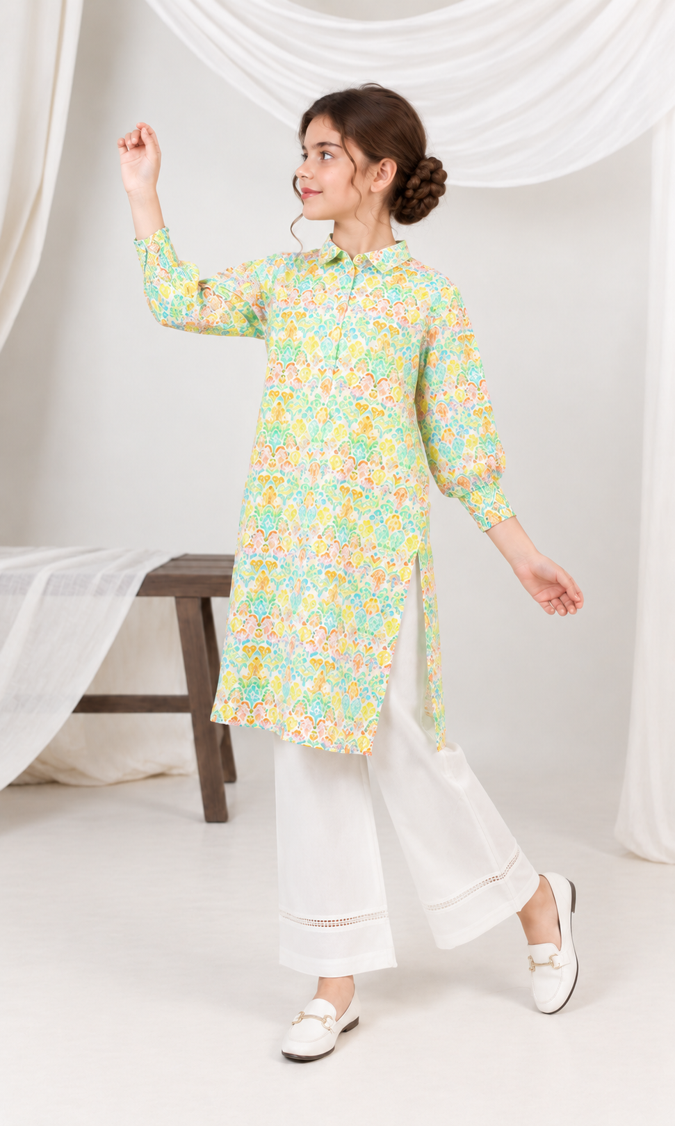 Girl's Stitched Poly Lawn Kurti