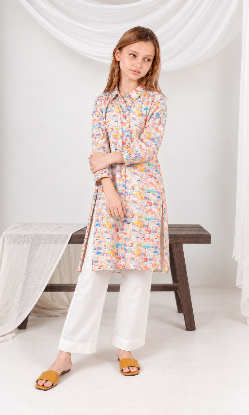 Girl's Stitched Poly Lawn Kurti