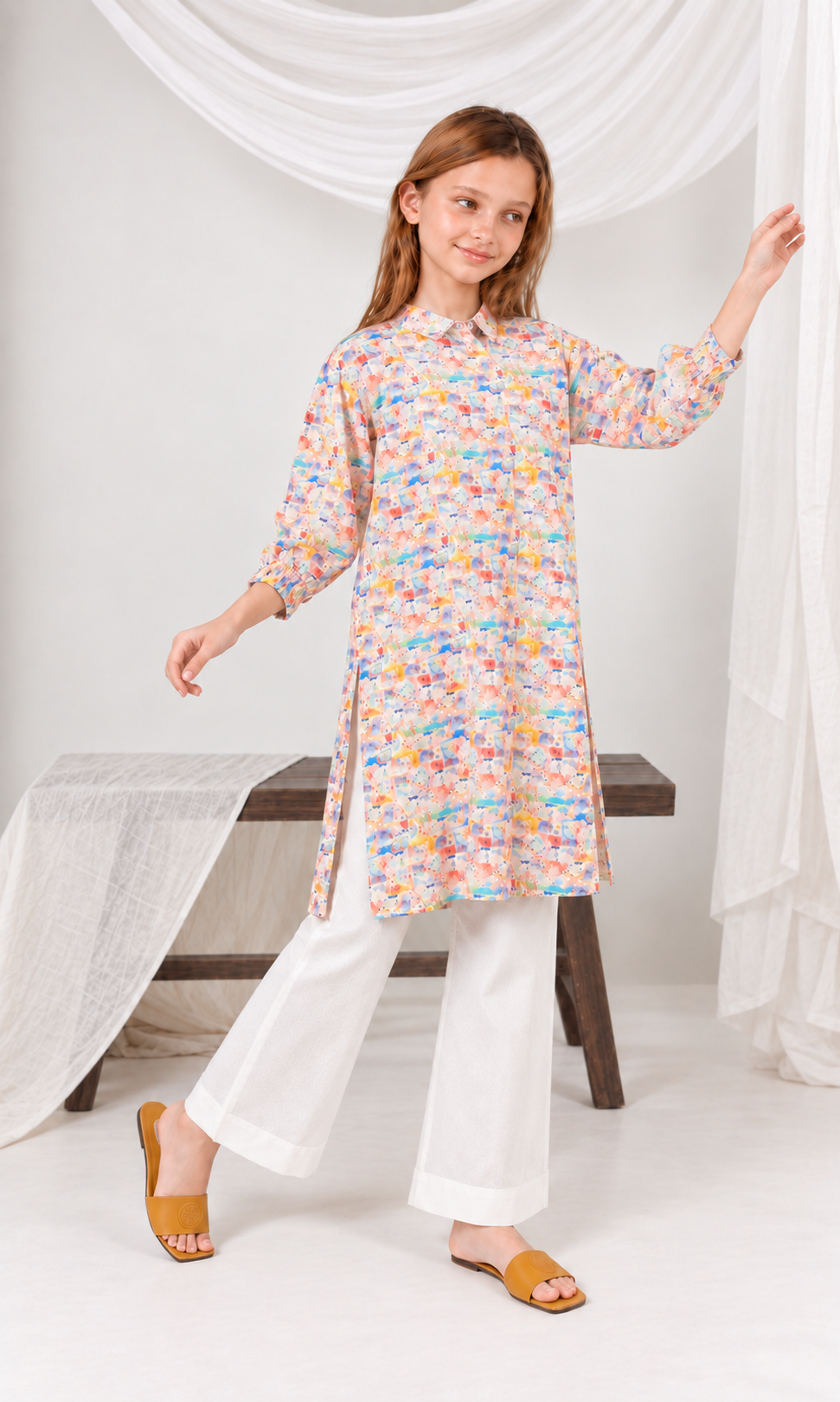 Girl's Stitched Poly Lawn Kurti