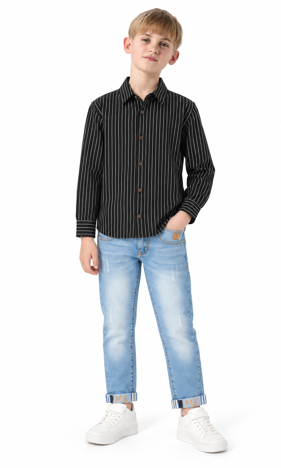 Boys Stitched Denim Pant - Ice Blue