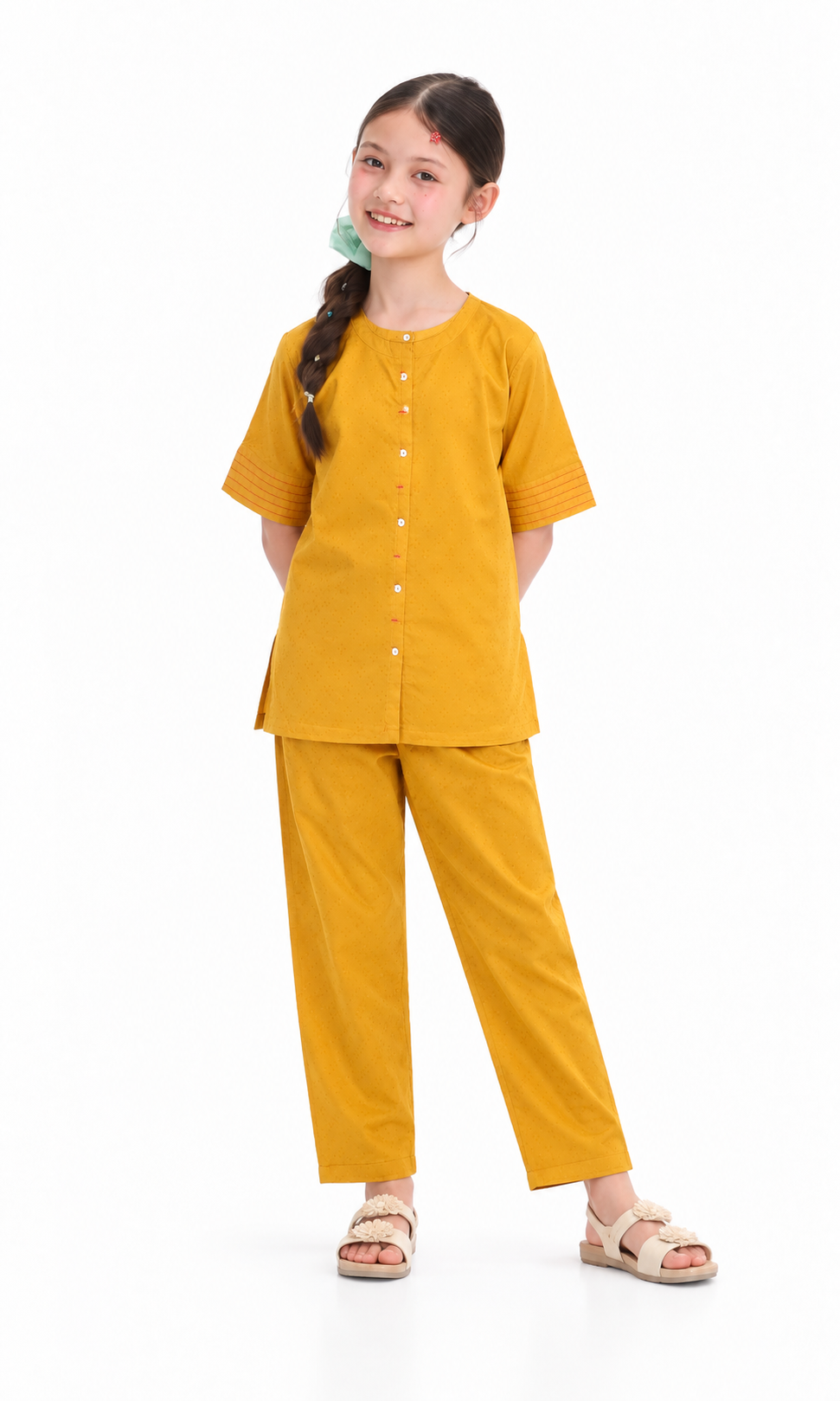 Girls Stitched Jacquard 2 PCs - Mustard