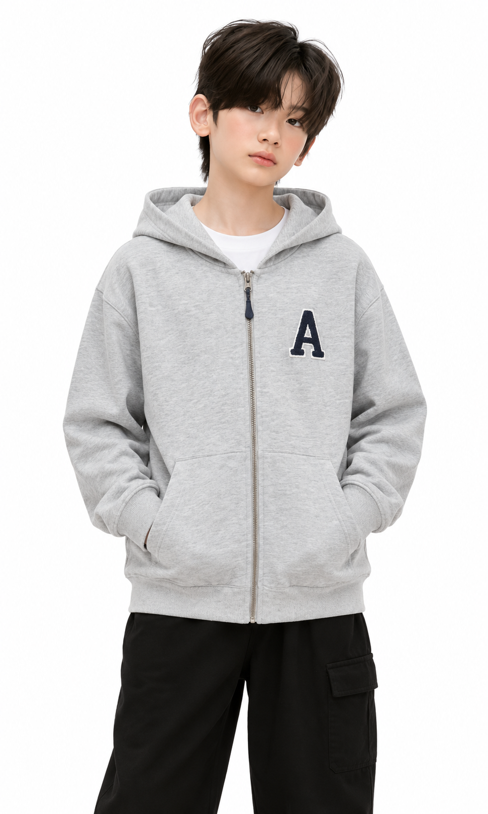 Boy's Hooded Sweatshirt Gray With Zip