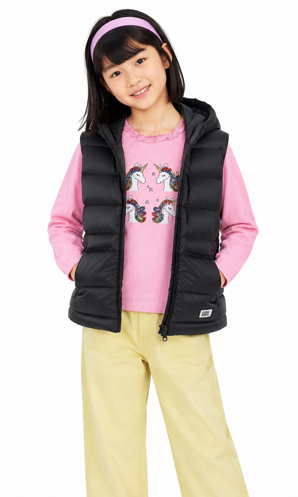 Girl's Gilet With a Hood Black