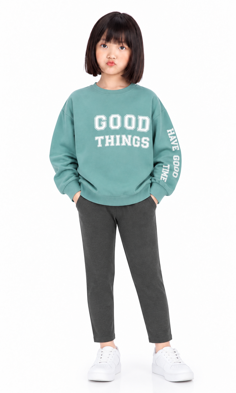 Girl's Set Sweatshirt Leggings Green Graphite