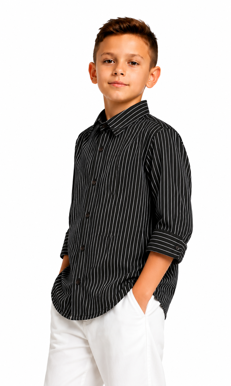 Boys Cotton Stripe Shirt - Black