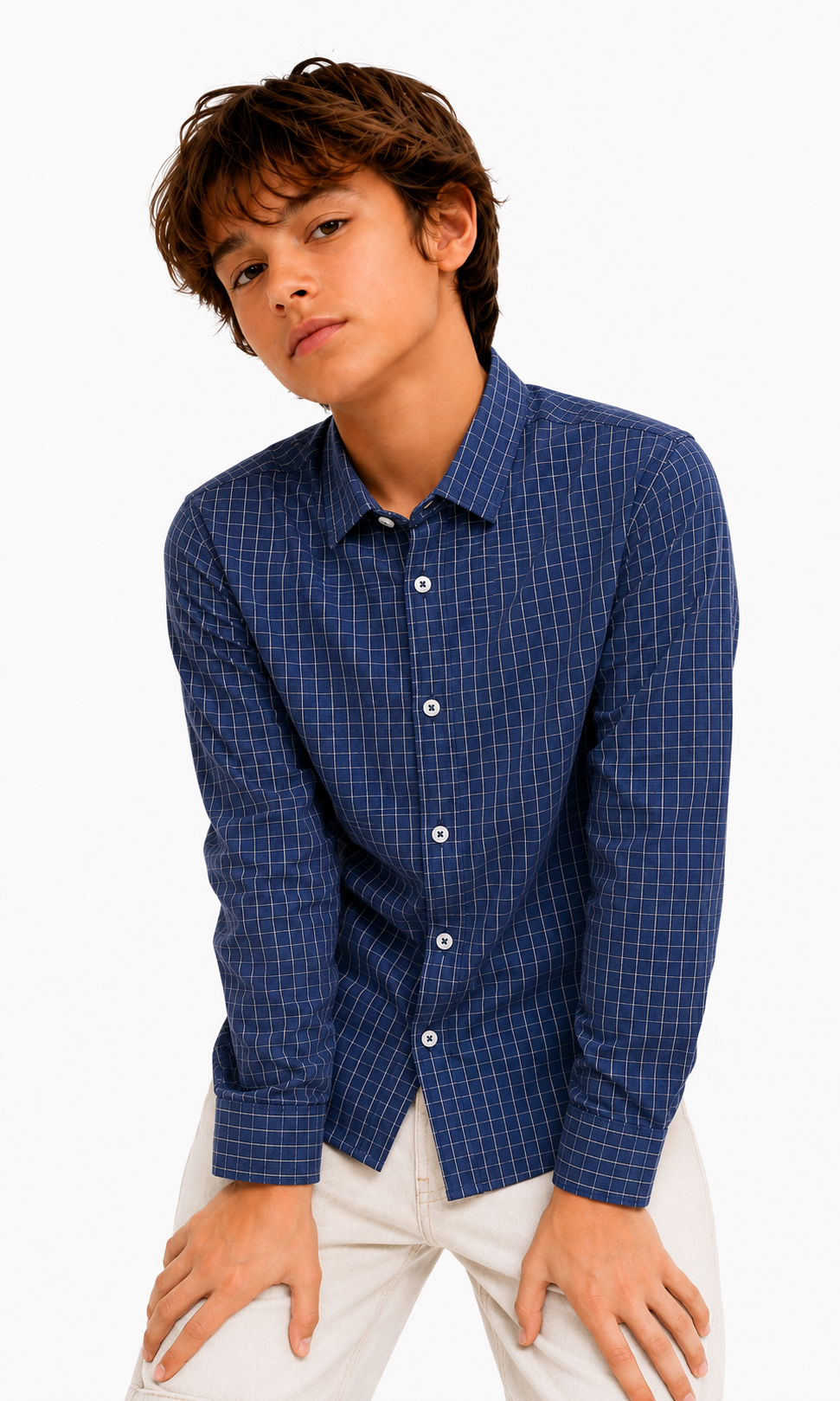 Boys Cotton Stripe Shirt - Navy Blue