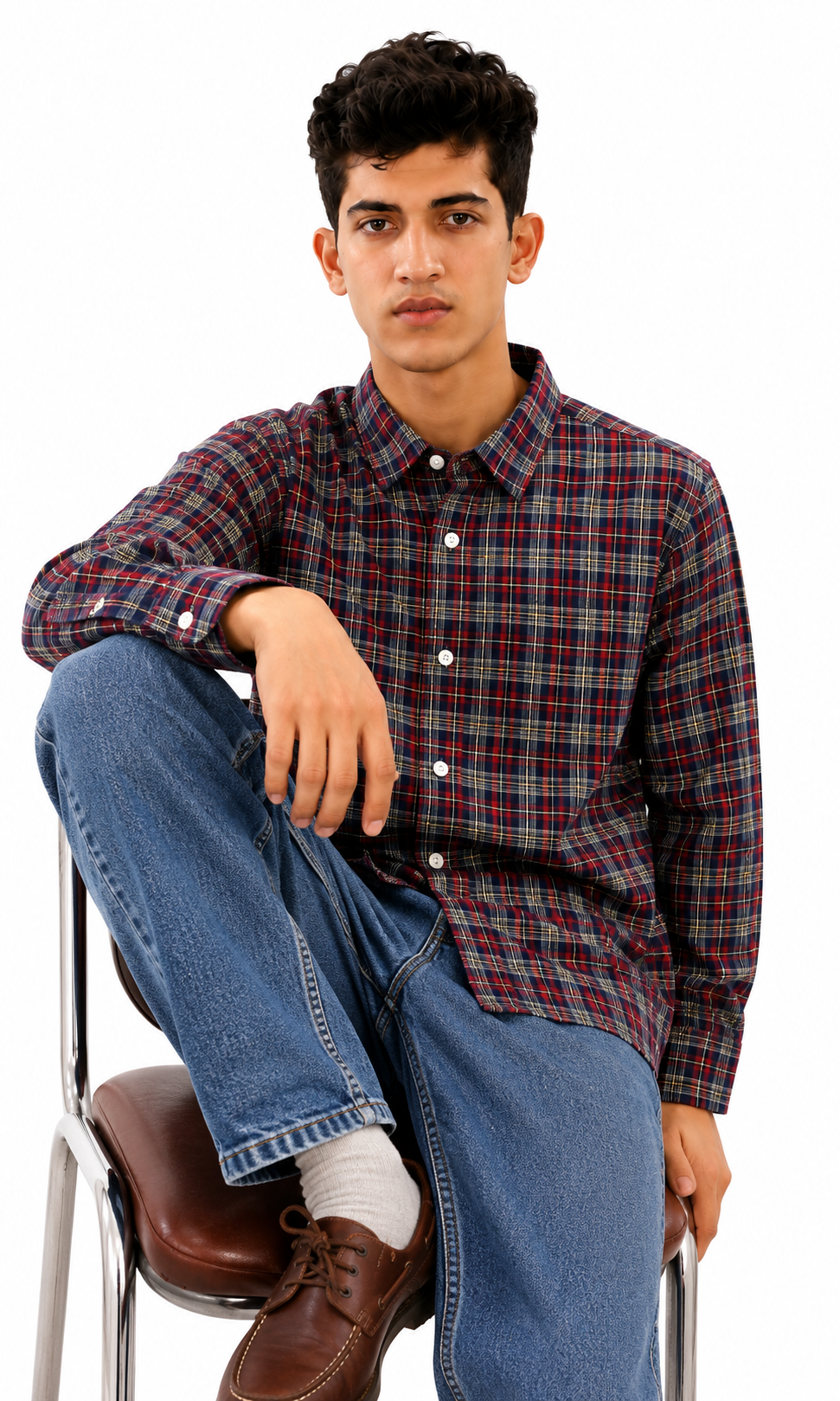 Boys Cotton Checkered Shirt - Red