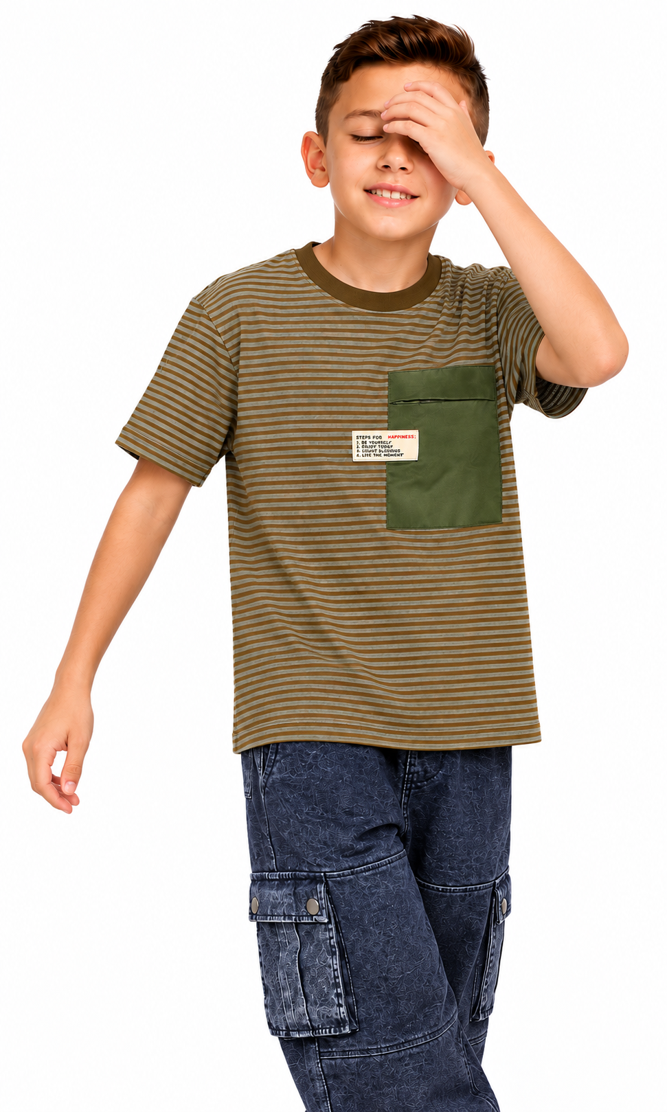 Boys Casual Striped T-Shirt - Olive