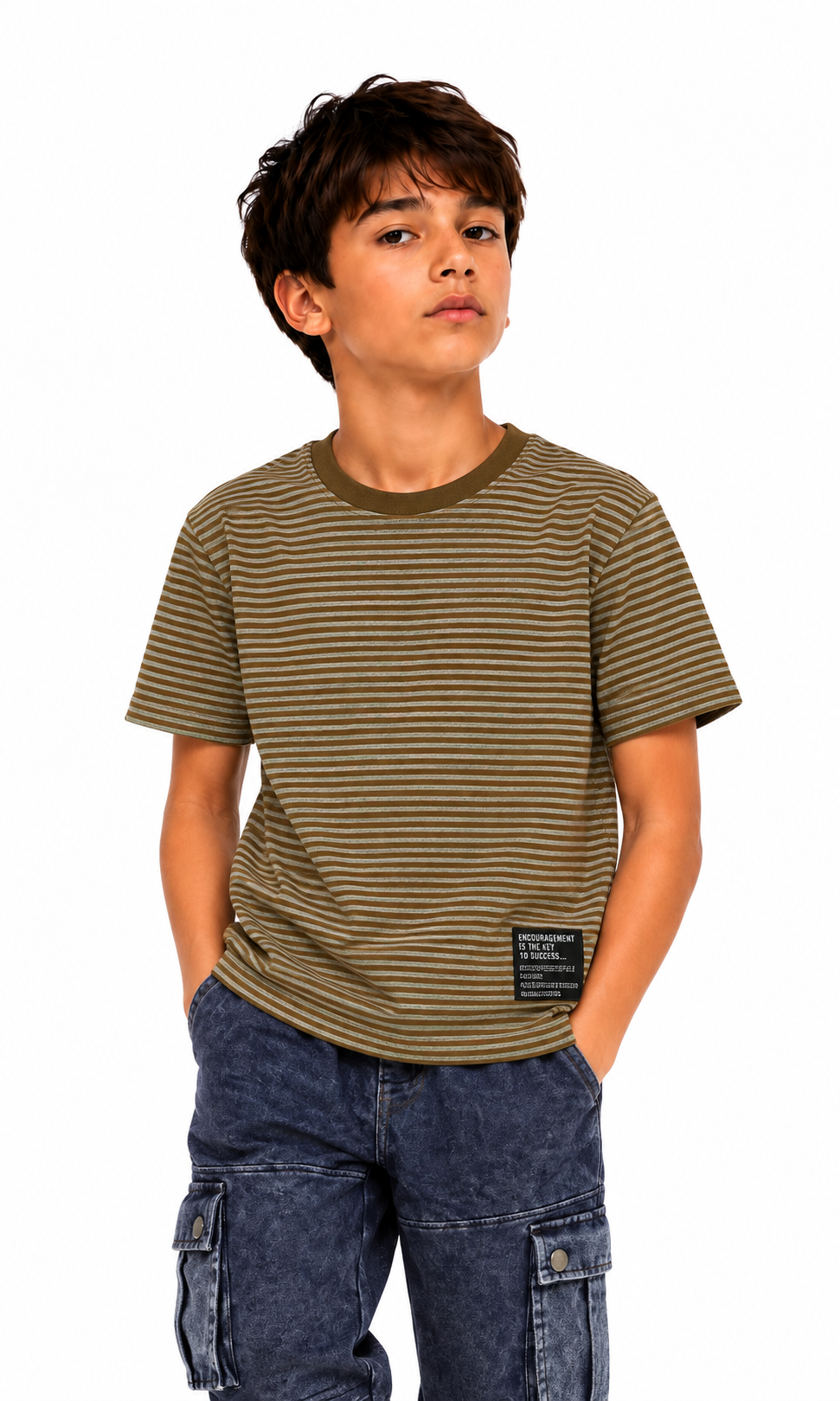 Boys Casual Striped T-Shirt - Olive
