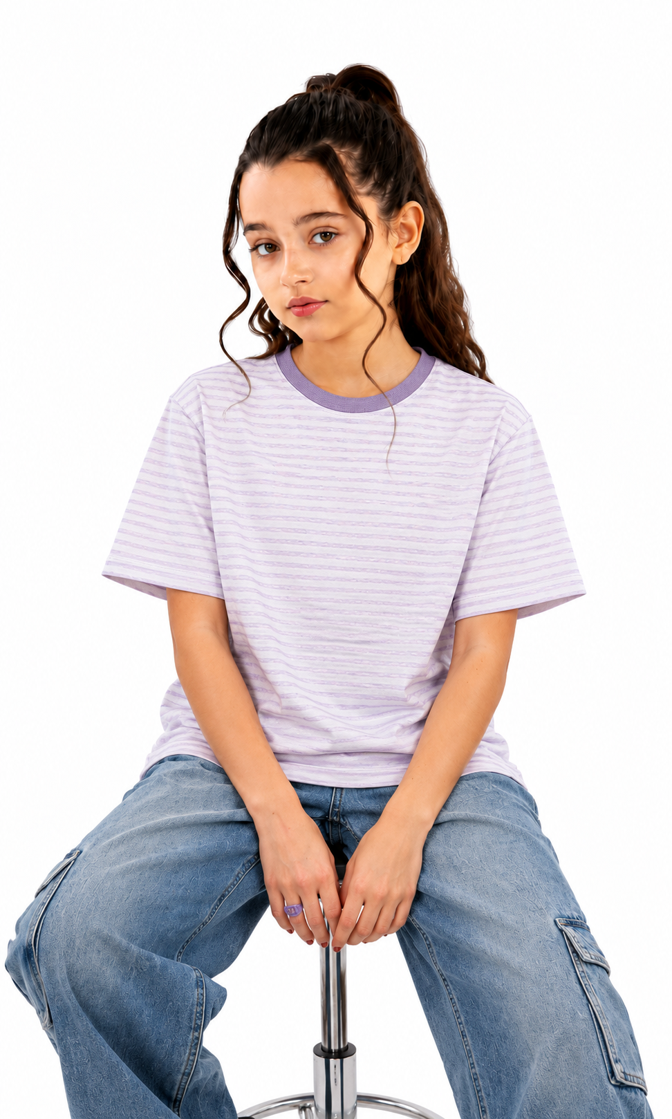 Girls Casual Striped T-Shirt - Purple