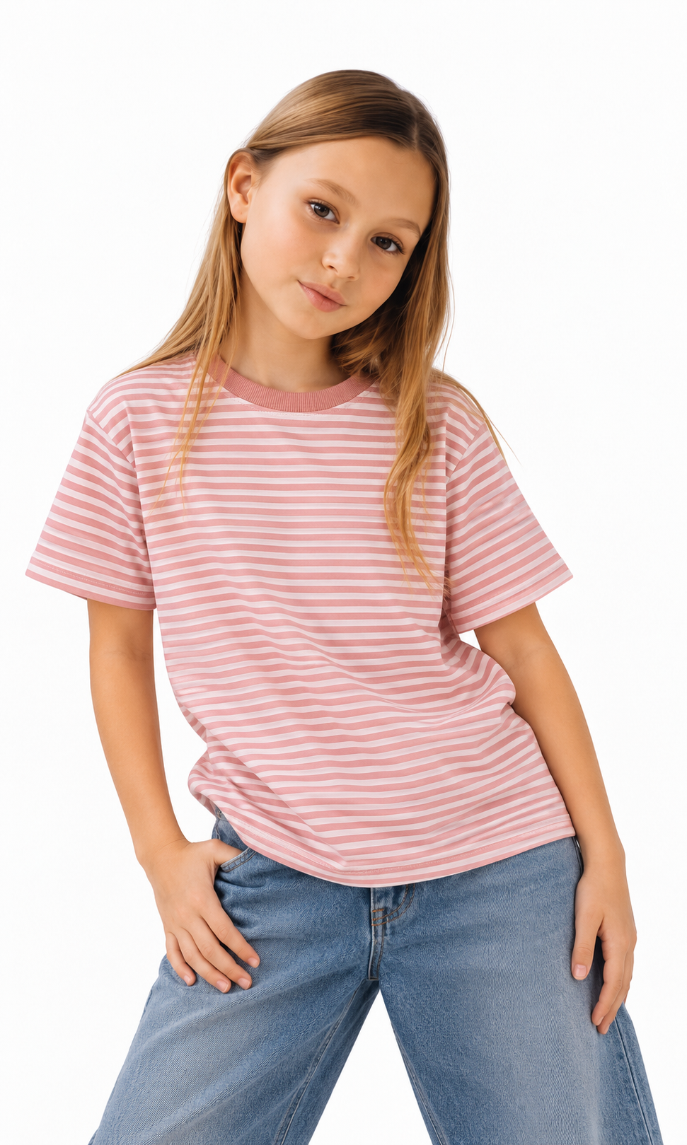 Girls Casual Striped T-Shirt - Pink