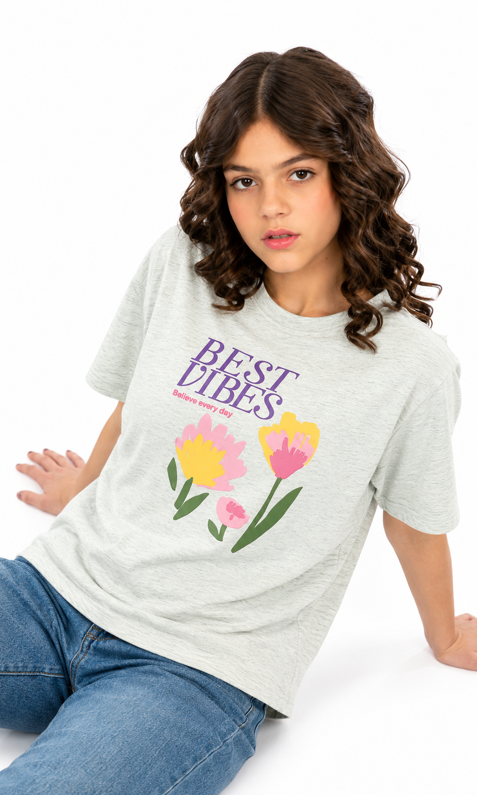Girls Casual Striped T-Shirt - Oatmeal