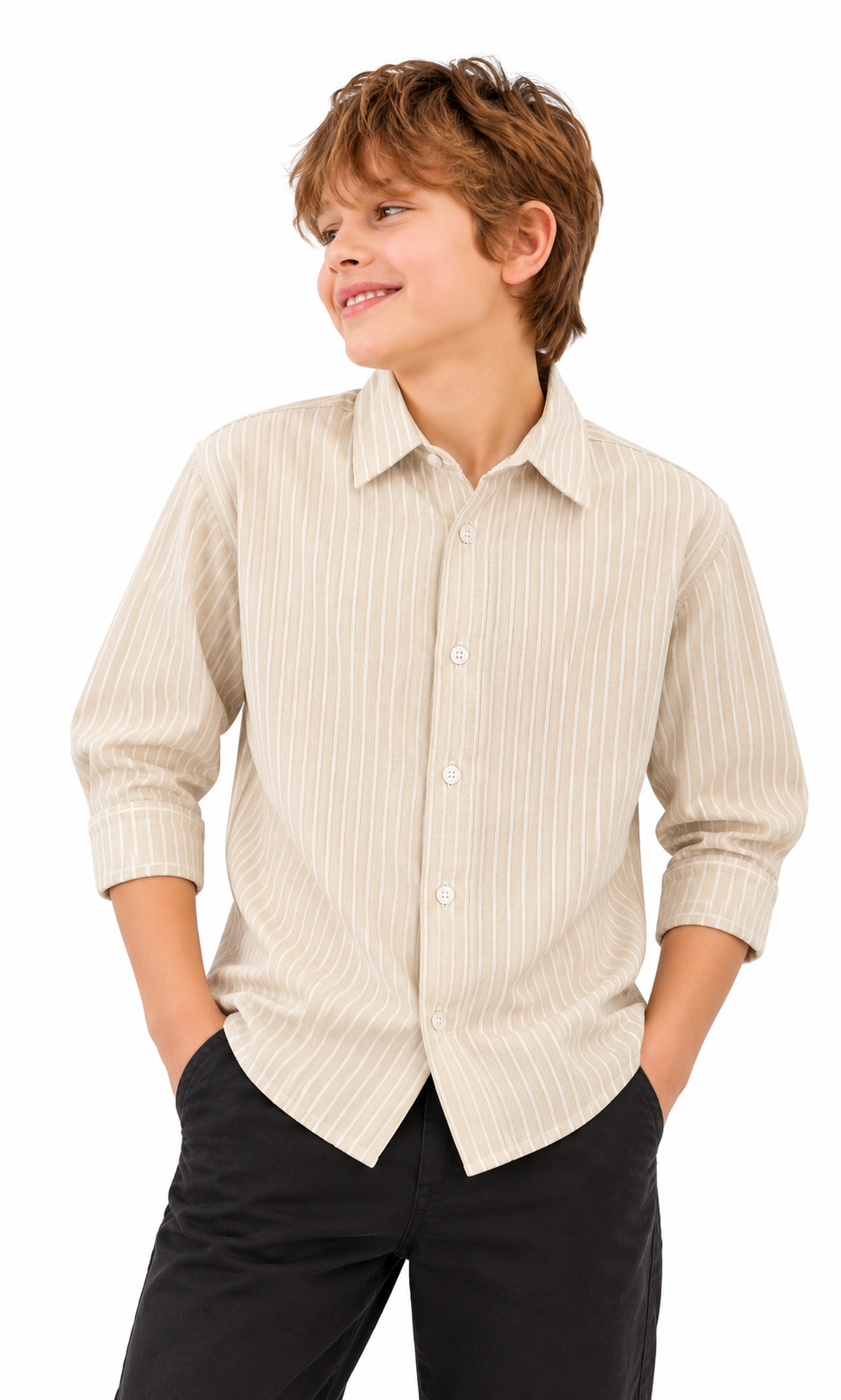 Boys Cotton Stripe Shirt - Fawn