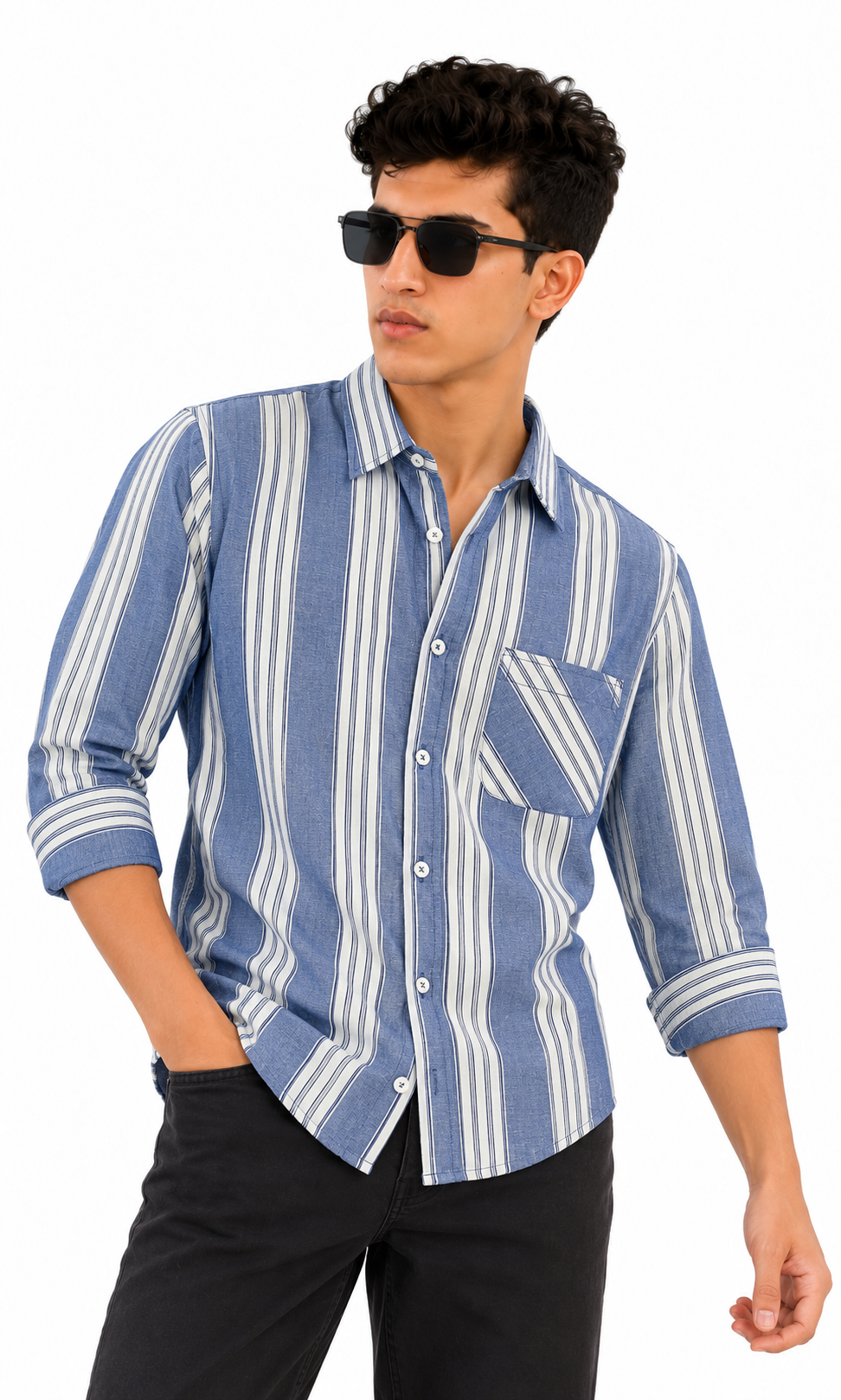 Boys Striped Shirt With Front Patch Pocket - Multicolor