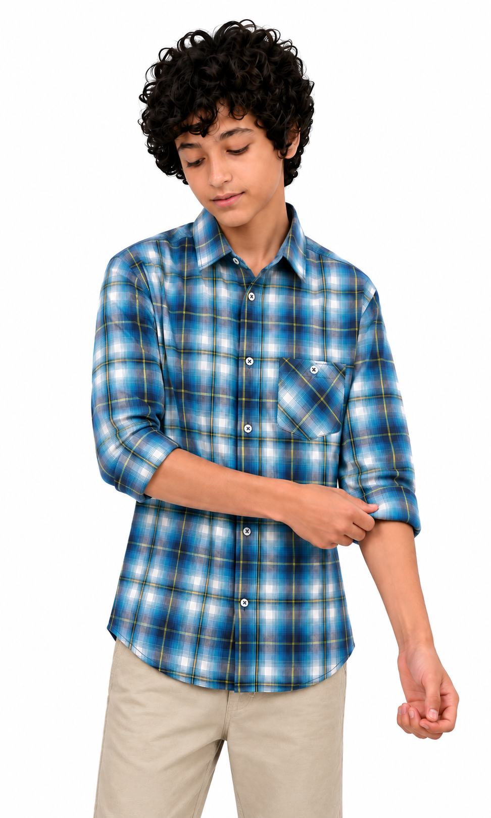 Boys Checkered Shirt With Front Patch Pocket - Multicolor