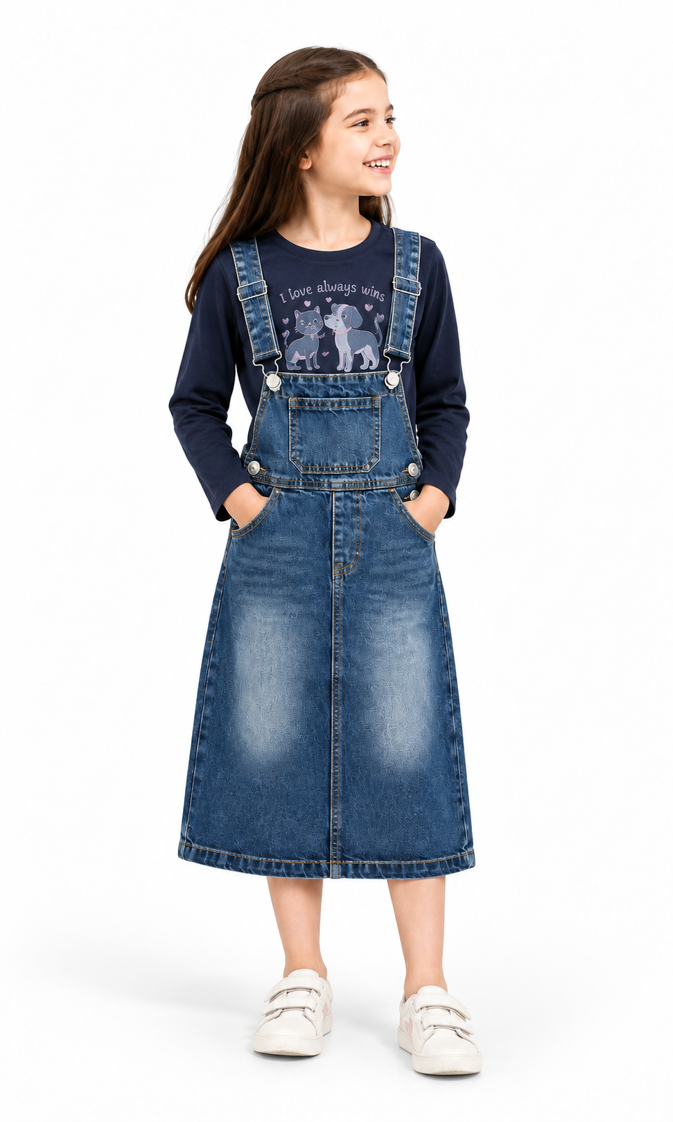Girls Denim Dangri Skirt Denim