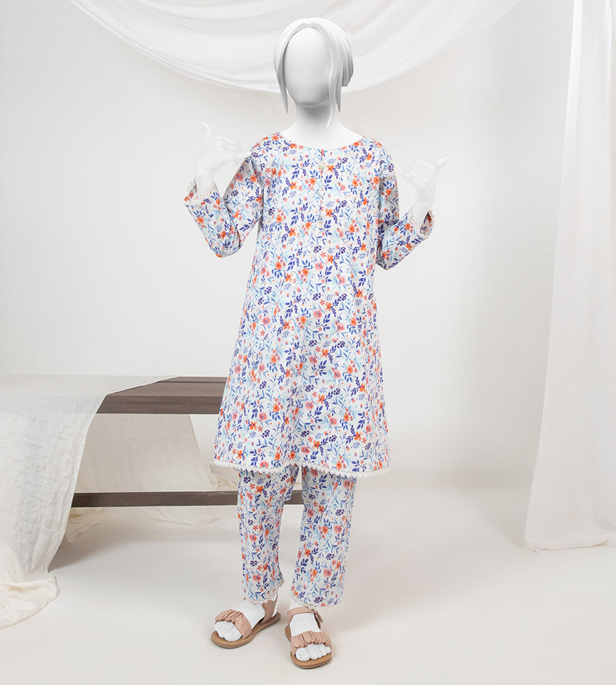 Girl's Stitched Poly Lawn 2 PCs