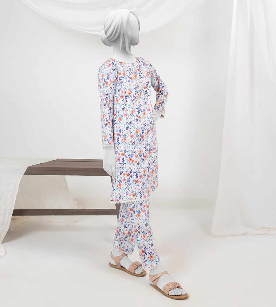 Girl's Stitched Poly Lawn 2 PCs