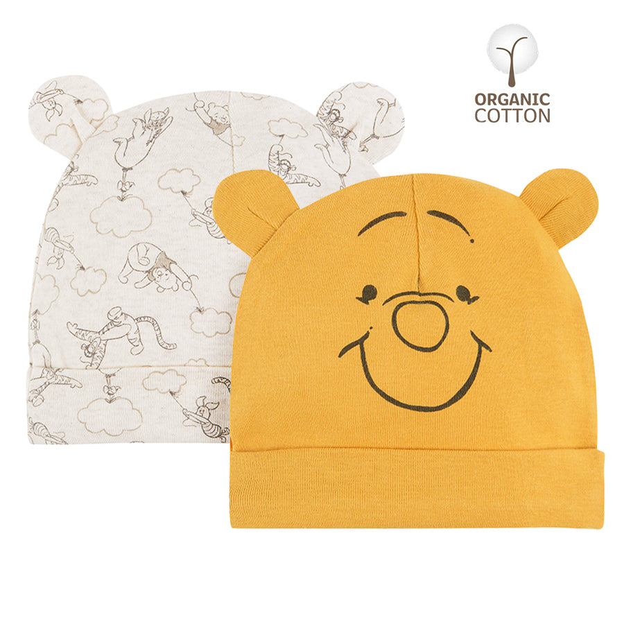Boy's Hat Organic Cotton Beige Melange Yellow Winnie the Pooh Set 2 Pcs CC LAB2401132