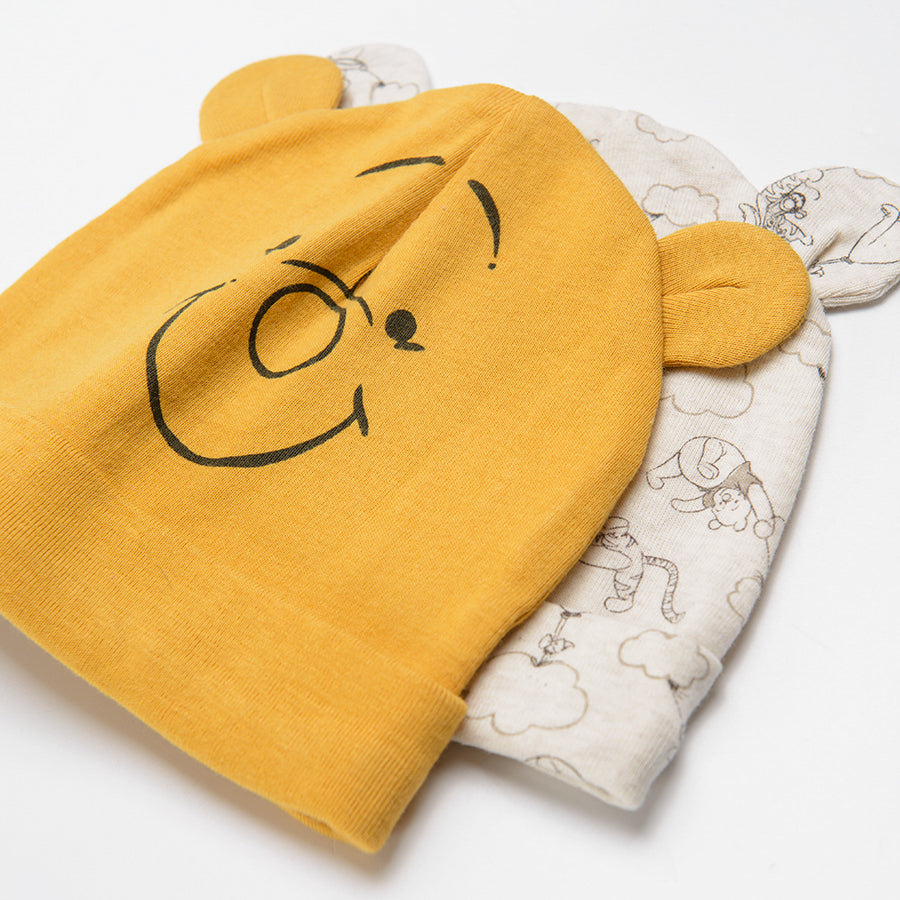 Boy's Hat Organic Cotton Beige Melange Yellow Winnie the Pooh Set 2 Pcs CC LAB2401132