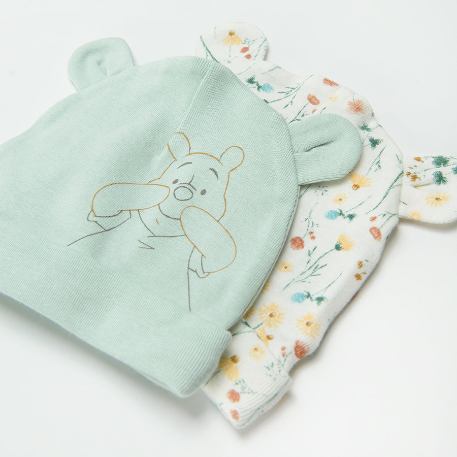 Girl's Cap Organic Cotton Mint Ecru Winnie The Pooh Set 2 Pcs CC LAG2401131 00